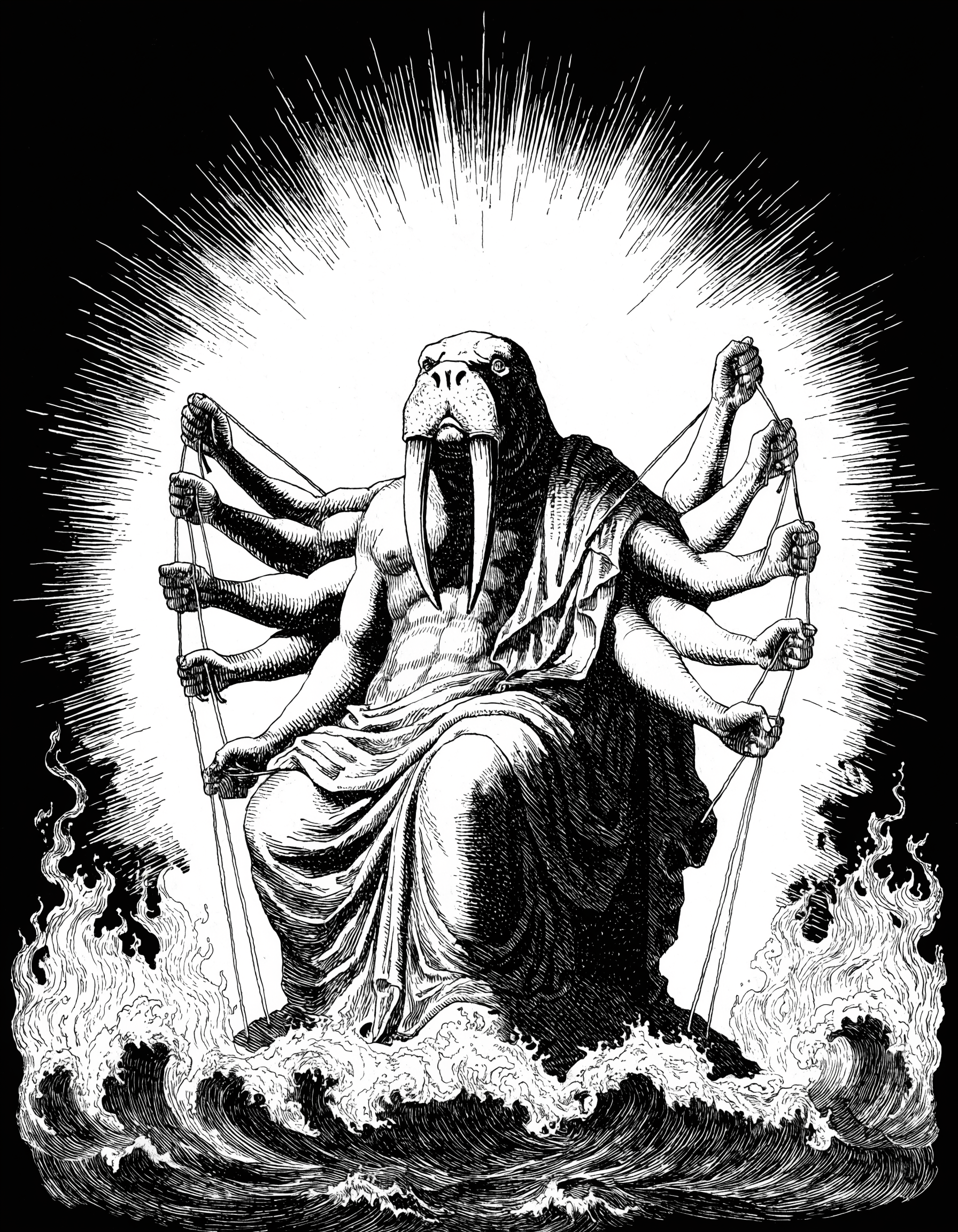 Walrus release deity — classical engraving